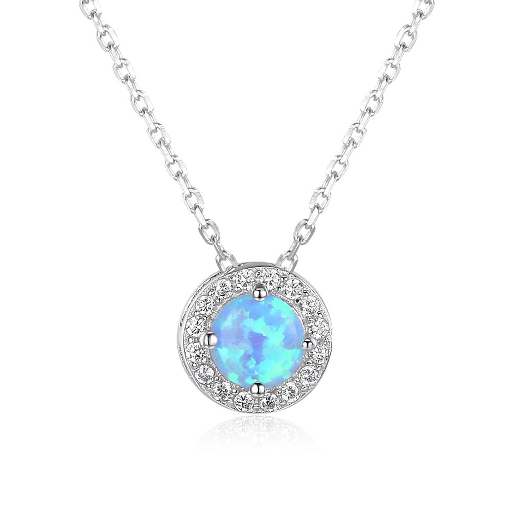 Victoria Collier argent strass et opale bleue