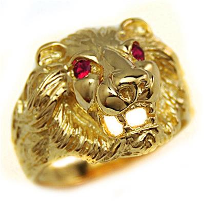 Bague tte de lion or 9k yeux rouges - PALMER 