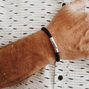 Bracelet cuir homme noir et fermoir acier - LOUIS