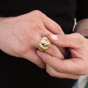 Bague tête de lion or 9k yeux rouges - PALMER 