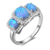 Bague femme pierres opale bleues argent 925/1000 rhodi et oxyde de zirconium - CLINE