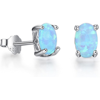 Boucles d'oreilles argent et opaline bleue - LANA