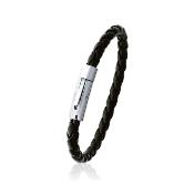 Bracelet cuir homme noir et fermoir acier - LOUIS