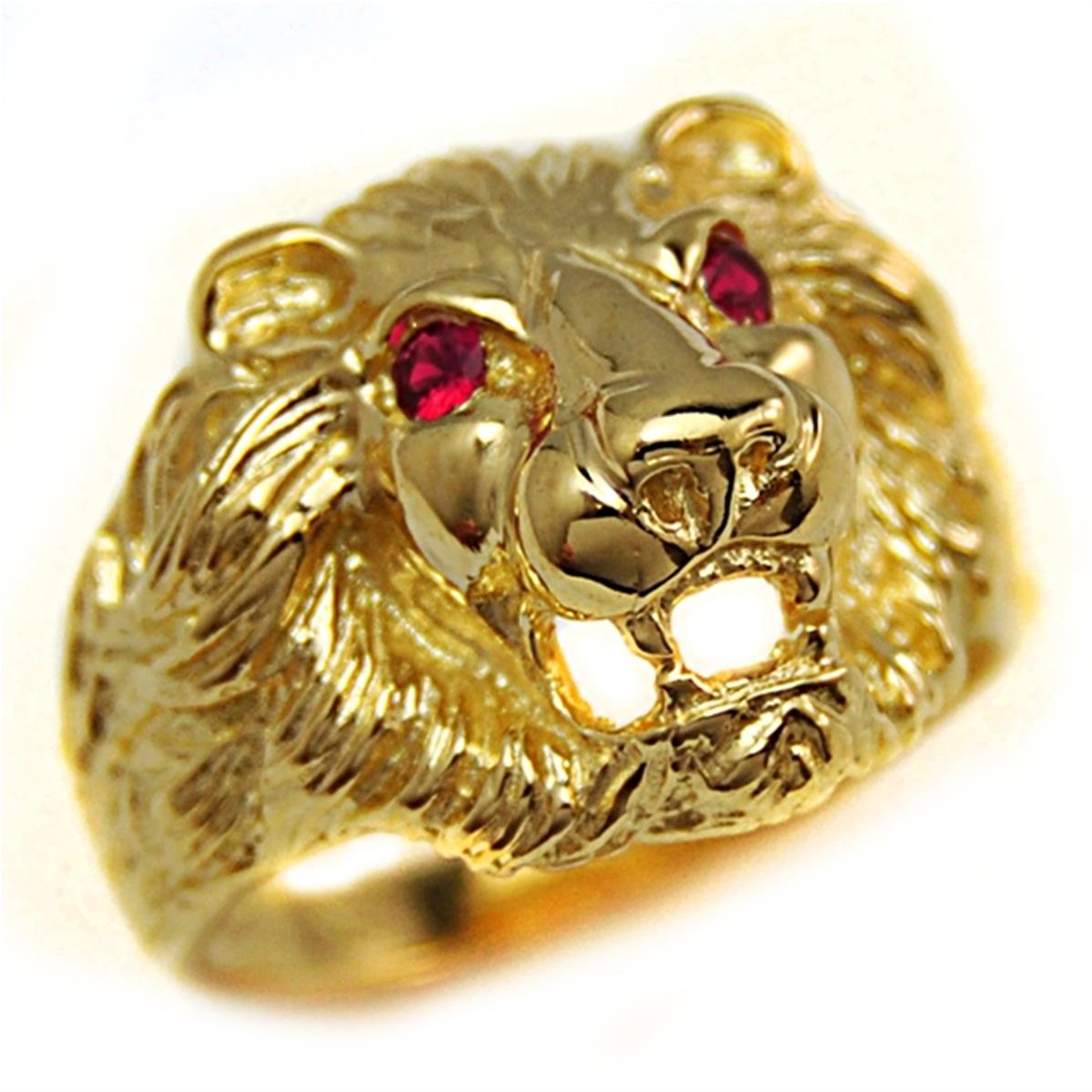 Bague tête de lion or 18k yeux rouges - ELYES