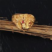 Bague tête de lion or 18k yeux rouges - ELYES