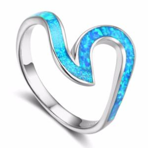 Bague vague femme opale bleue argent 925/1000 rhodié - HALIA