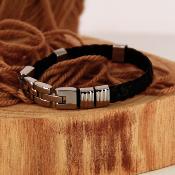 Bracelet cuir homme et plaques acier - ORION