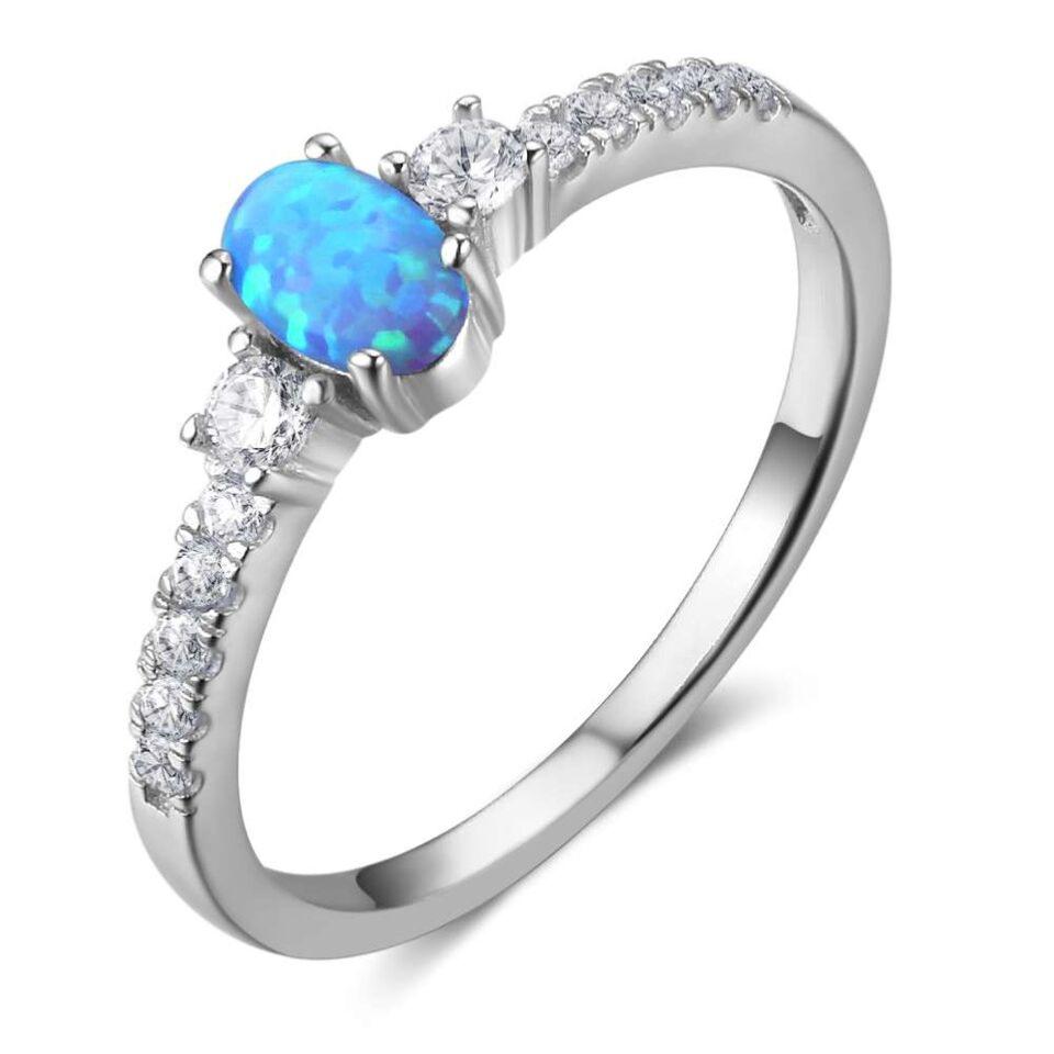 Bague argent femme avec zircons pierre bleue  - LOUISE