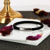 Bracelet cuir homme noir et fermoir acier - LOUIS