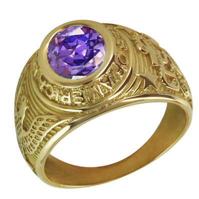 Bague chevalière homme style universitaire en or et zirconium violet 9 C