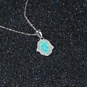 Collier opale bleue argent et zirconium vendu avec sa chaîne - MAYA