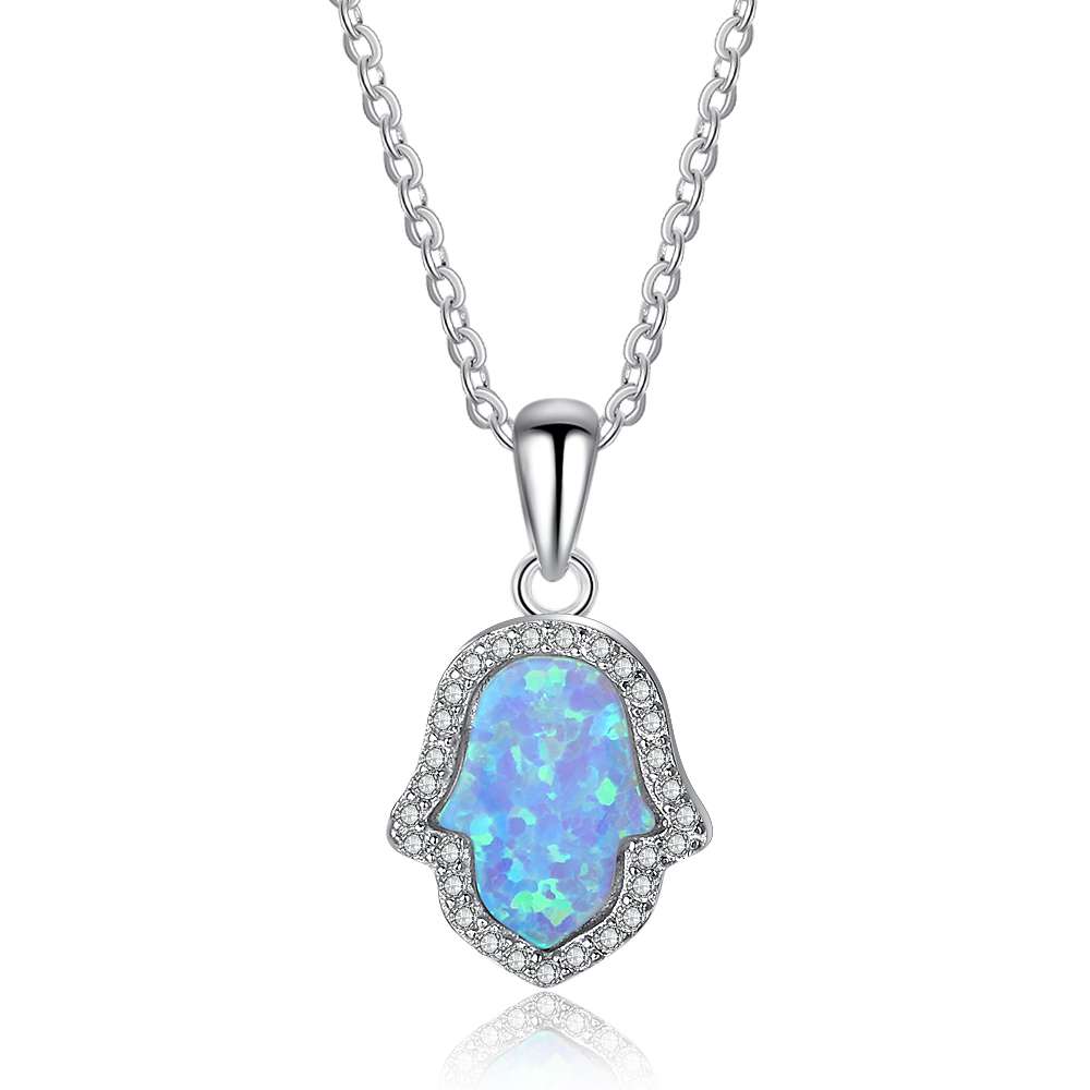 Collier opale bleue argent et zirconium vendu avec sa chaîne - MAYA