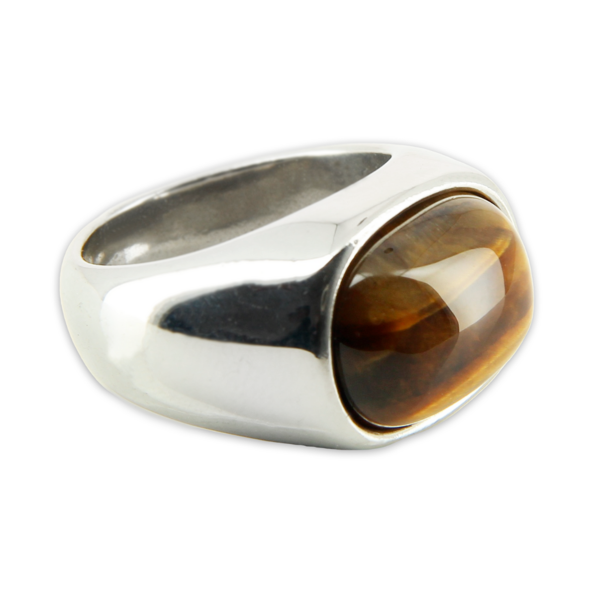 Bague acier pierre oeil de tigre Chevalière masculine