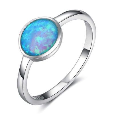 Bague femme opale bleue argent 925/1000 rhodié - LARA