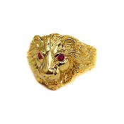 Bague tête de lion or 18k yeux rouges - ELYES