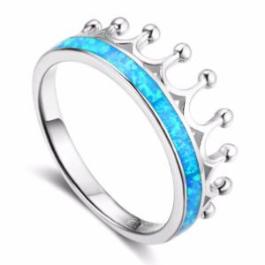 Bague couronne femme opale bleue argent 925/1000 rhodié - QUEEN