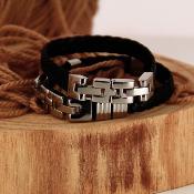 Bracelet cuir homme acier et cuir noir tressé - AUGUSTE