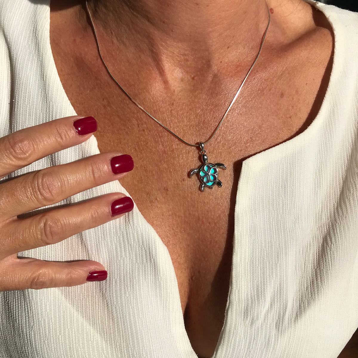 A6166 Collier Avec Pendentif En Argent Sterling Avec Opale Bleue Synthétique Et Chaîne En Argent De 45,7 Cm, Métal, Opale