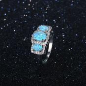 Bague femme pierres opale bleues argent 925/1000 rhodié et oxyde de zirconium - CÉLINE