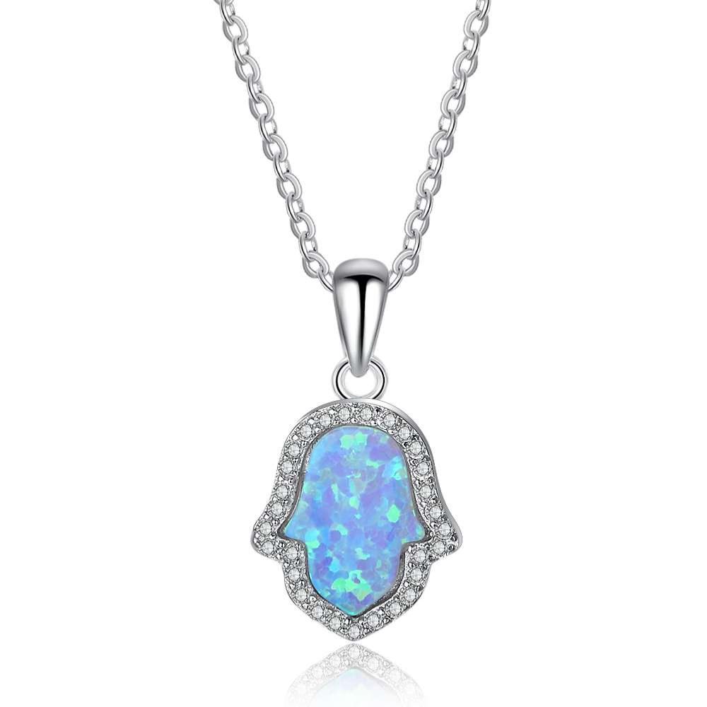 Collier opale bleue argent et zirconium vendu avec sa chaîne - MAYA