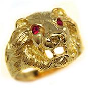 Bague tte de lion or 18k yeux rouges - ELYES